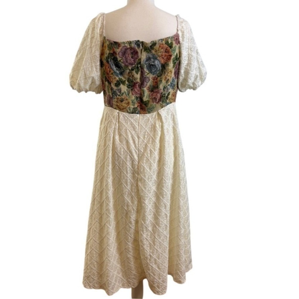 SHEIN Floral Midi Dress L Lace Trim Puff Sleeve Cottagecore Renaissance Milkmaid - Picture 8 of 12